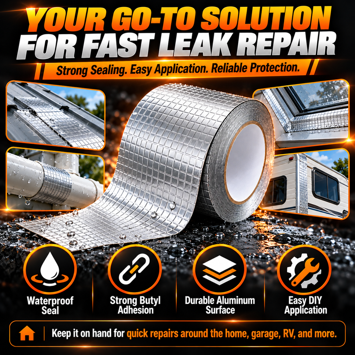 Waterproof Butyl Sealing Tape – Heavy-Duty Aluminum Foil Leak Repair Tape for Roofs, Pipes & RVs