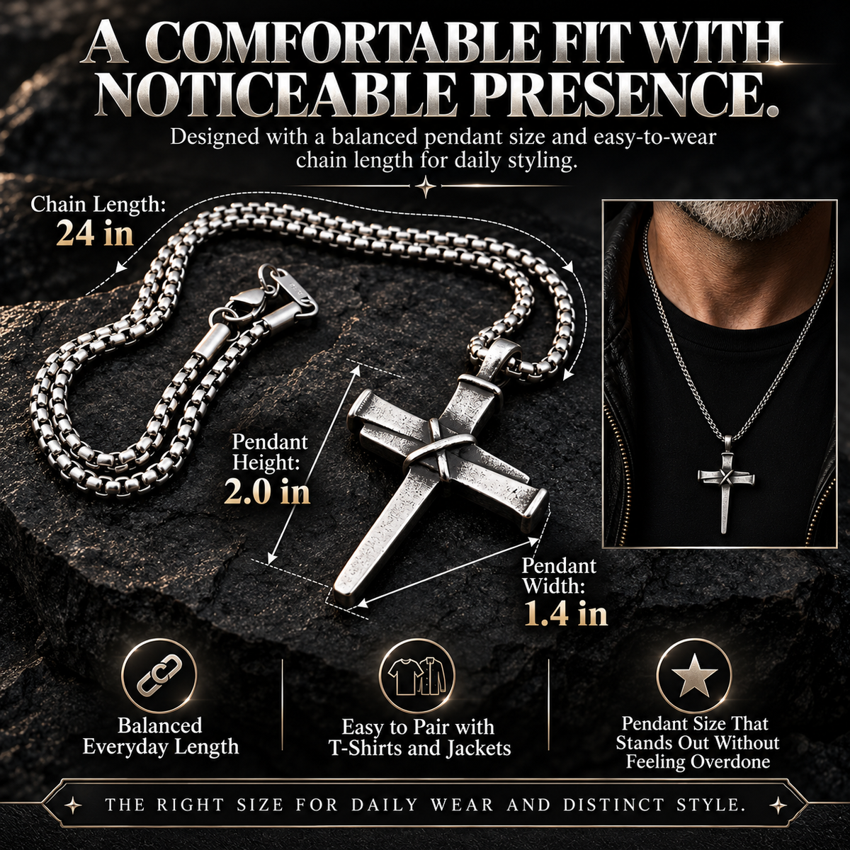 Men’s Vintage Gothic Nail Cross Pendant Necklace – Symbol of Faith & Strength