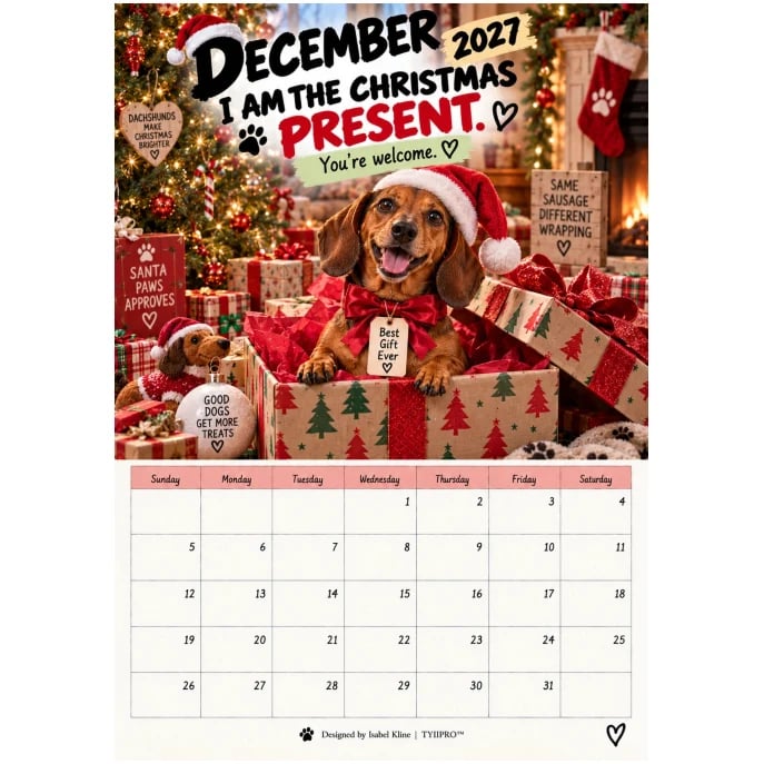 2027 Funny Dachshund Wall Calendar β Sarcastic Sausage Dog Calendar, A4 Monthly Dog Lover Gift
