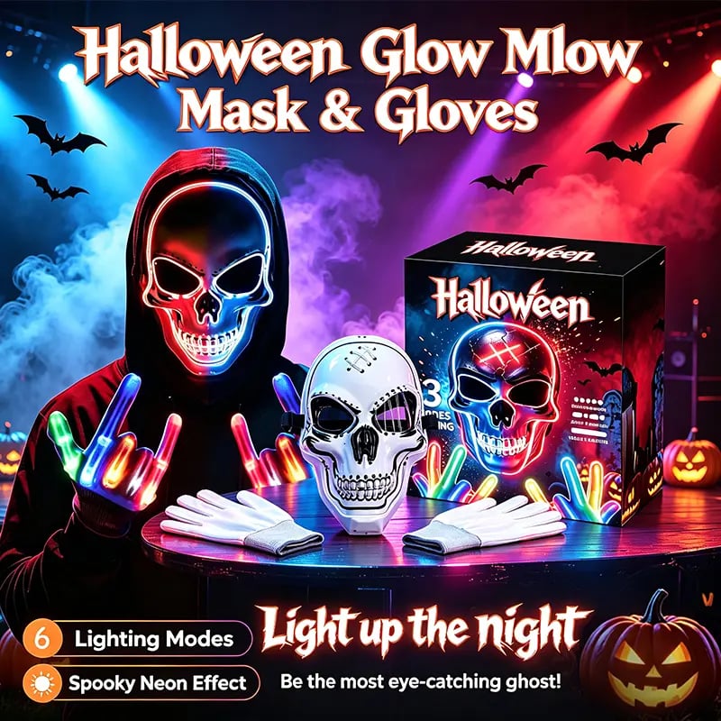 Halloween LED Scary Skeleton Hacker Mask - One Size Cosplay Horror Mask Party Clothing, Creepy Accessories, Multi-Color Glowing Lights