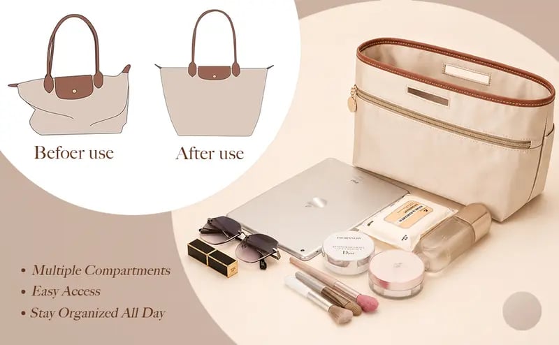 Silky Satin Tote Bag Insert Organizer with Handles