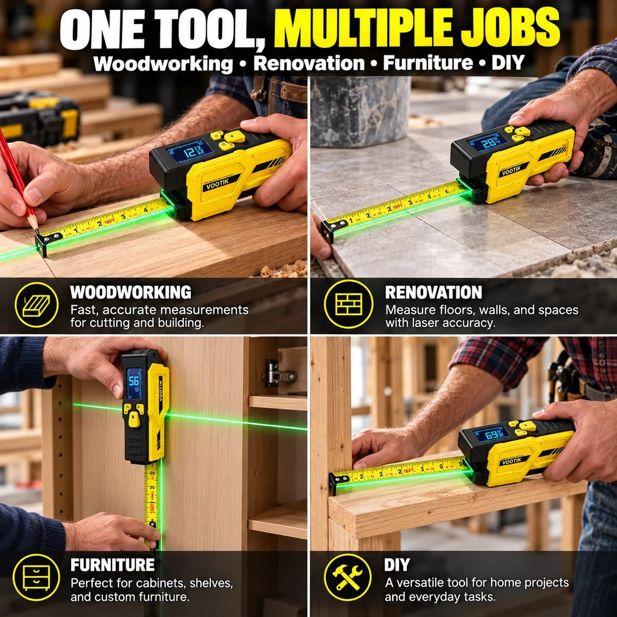 📏 3-in-1 Digital Laser Tape Measure – 16.4 FT Self-Locking Tape with LCD Display & USB-C Charging⚡