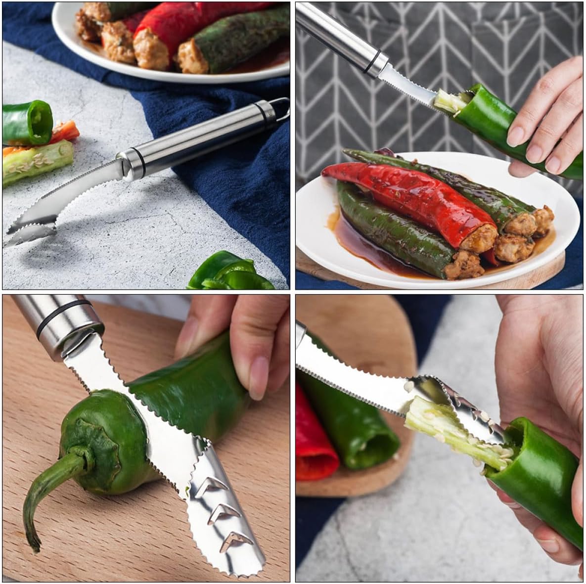 Stainless Steel Pepper Corer Seed Remover Tool, For Multi Vegetable-2 Pack