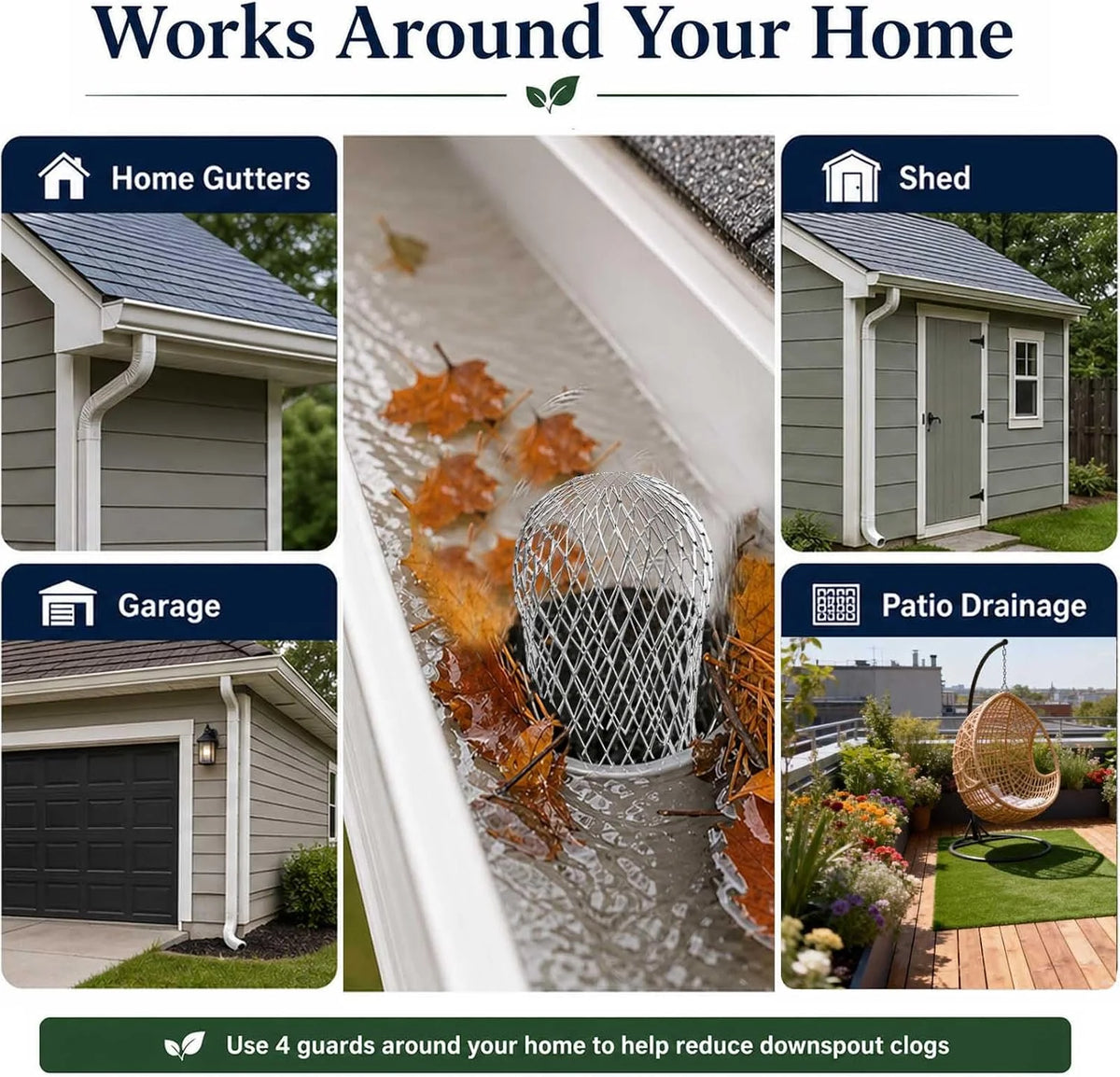 ✨Aluminum Alloy Gutter Guard Filter, Roof Rain Gutter Downspout Strainer, Anti‑Clog Leaf Debris Catcher for Home Drainage System