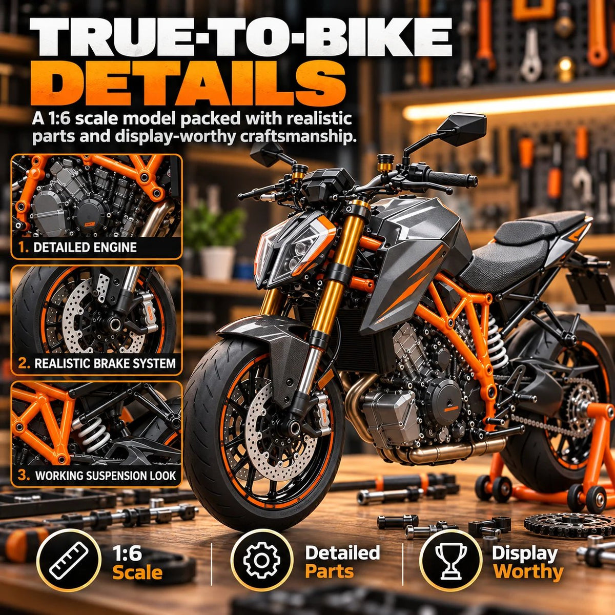 🏍️ 1:6 DIY Motorcycle Model Kit 🔧 Fuel-Powered Engine Build