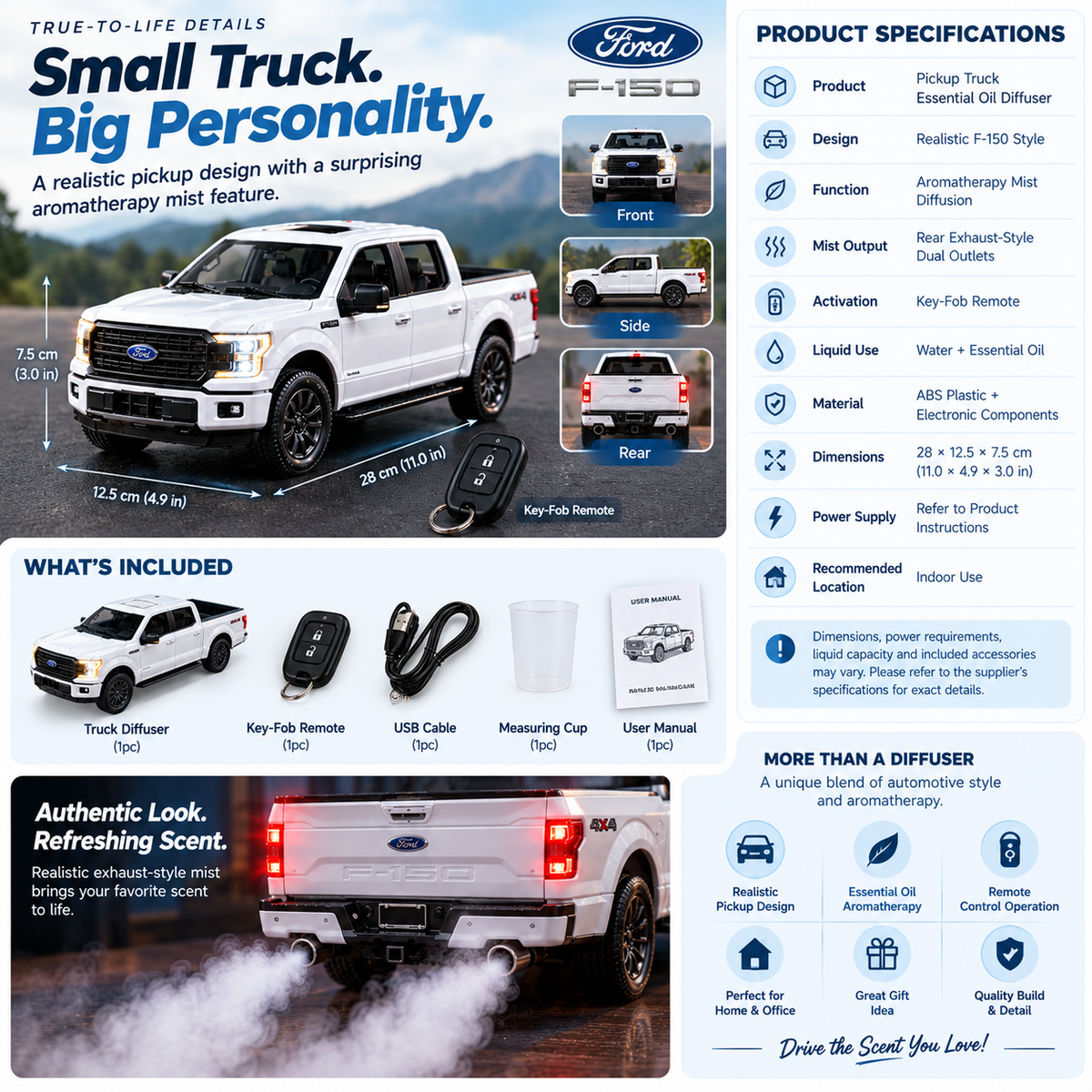 🚙 Realistic Pickup Truck Essential Oil Diffuser – Remote-Controlled Aromatherapy Mist with Exhaust Smoke Effect