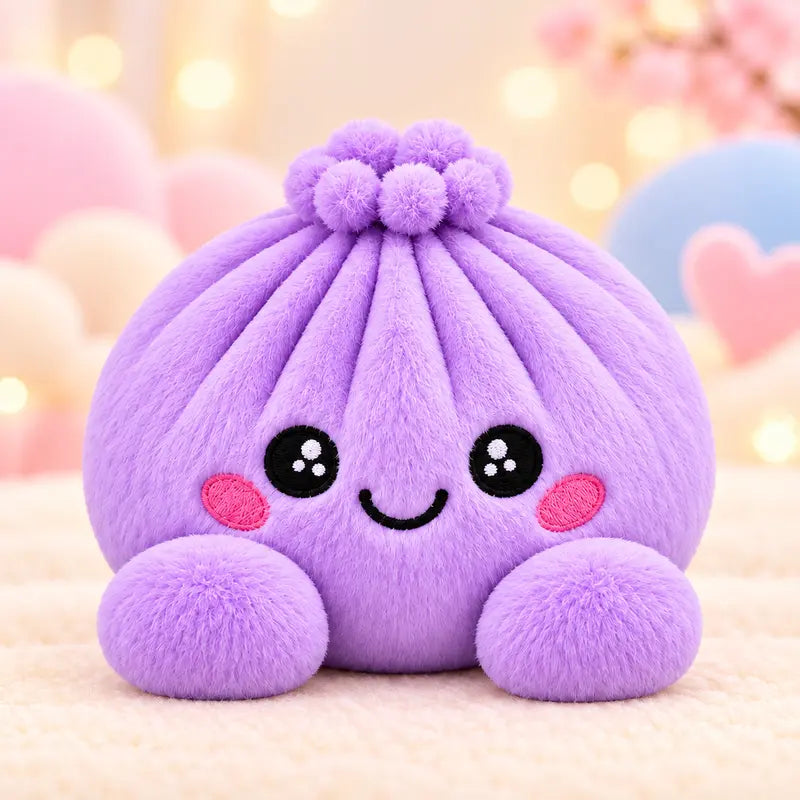 Cute Plush Stuffed Dumpling Squishies with Bamboo-Style Steamer Basket, Big Rainbow Squishy Toy