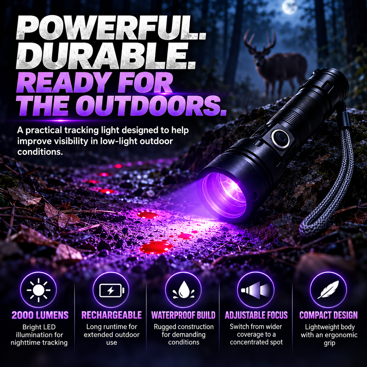 π¦ Blood Tracking Flashlight β Rechargeable Hunting Light For Outdoor Tracking