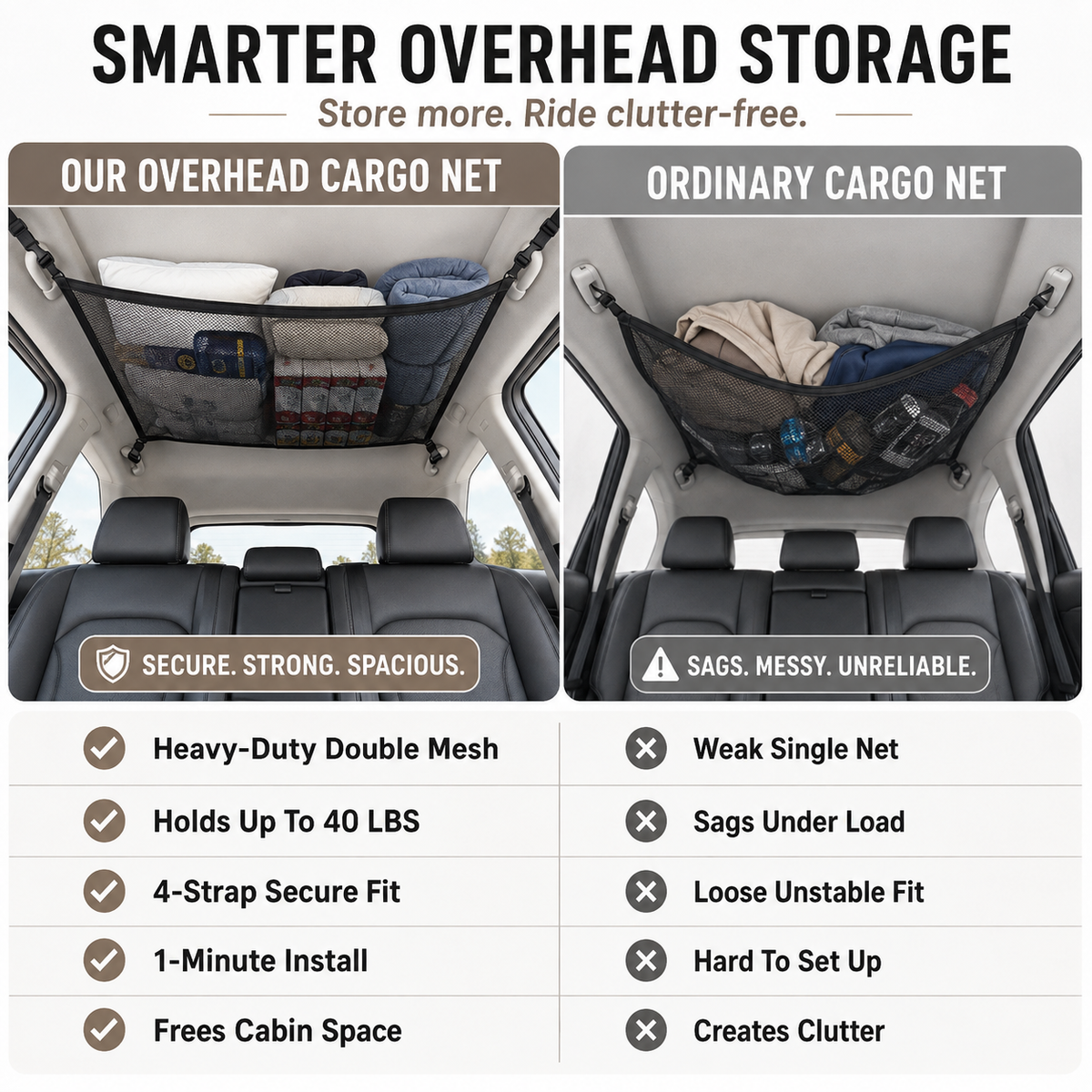 ๐ Car Ceiling Storage Net with Zipper
