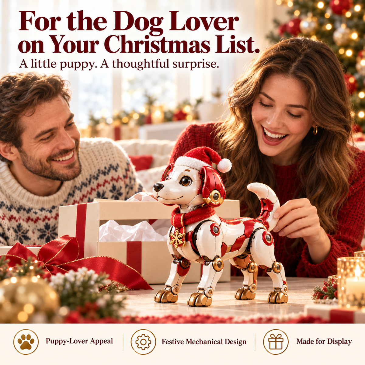 🎄 2-in-1 Christmas Puppy Transformer – Egg-to-Dog Figure with Festive Red & Gold Details 🎁