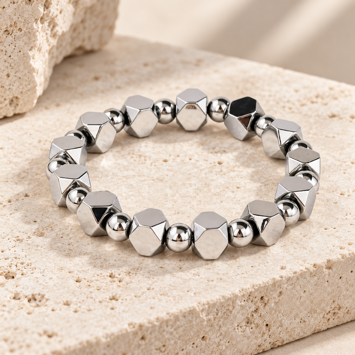 Handcrafted Geometric Natural Hematite Stone Bracelet π€
