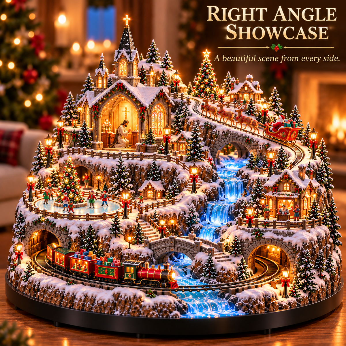 π₯ LAST DAY 49% OFF π₯ Lighted Animated Christmas Village with Train, Reindeer Sleigh & Waterfall β¨