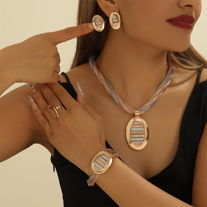 ๐ 4-Piece Rhinestone Jewelry Set โ Necklace, Earrings, Bracelet & Ring