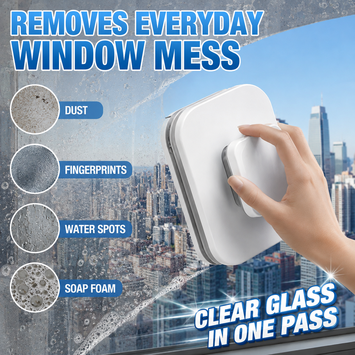 โจ 6-in-1 Magnetic Window Cleaner for Double-Sided Glass Cleaning with Safety Cord