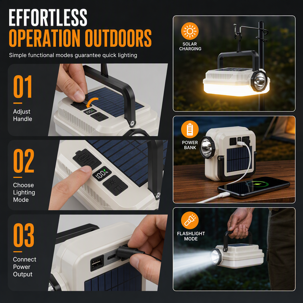 ๐๏ธ Solar Camping Lantern โ Dual Light & Emergency Power Bank