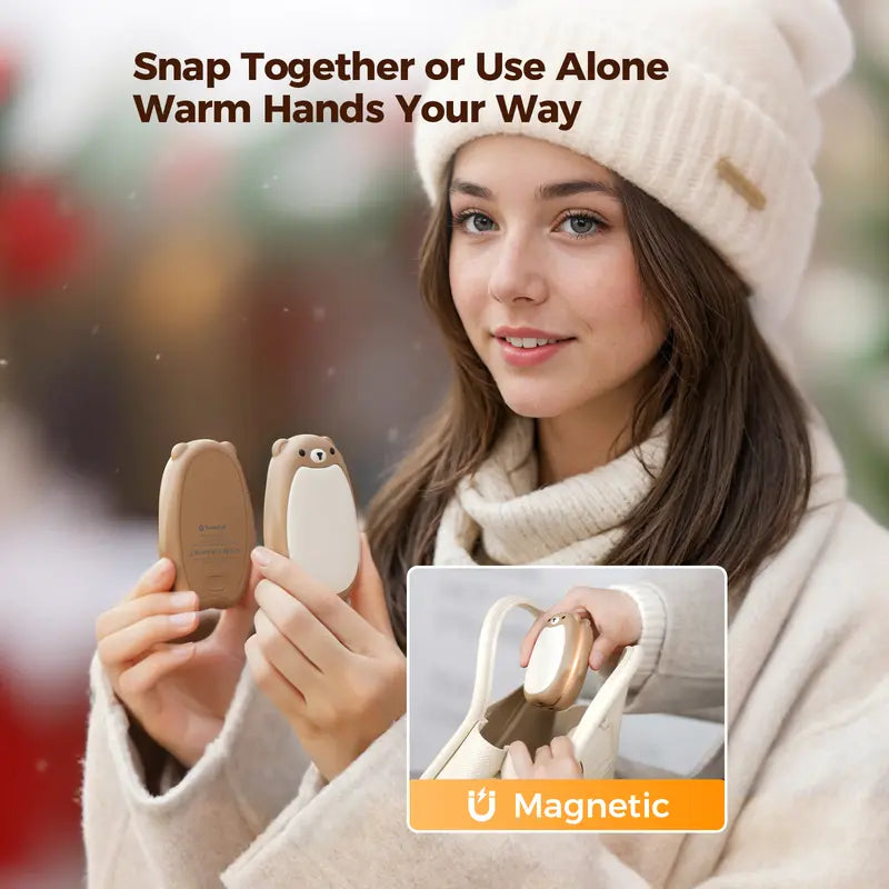 ❄️ 2 Pack Magnetic Bear Hand Warmers | Split Design, 3 Heat Settings, Perfect Christmas Gift🎁