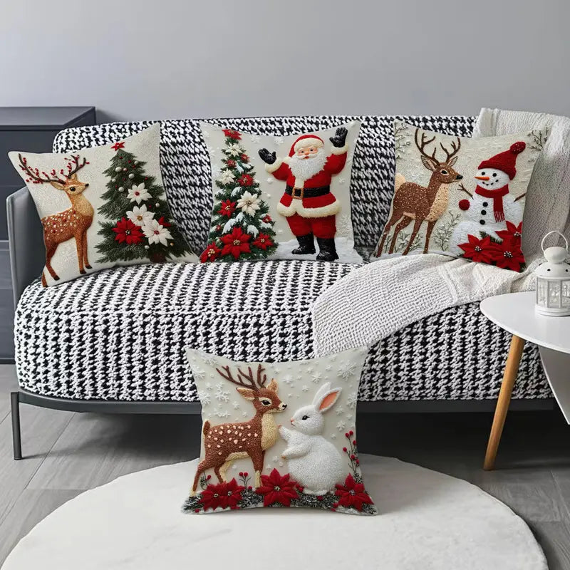 🎄Set of 4 Neutral Square Christmas Decorative Throw Pillows