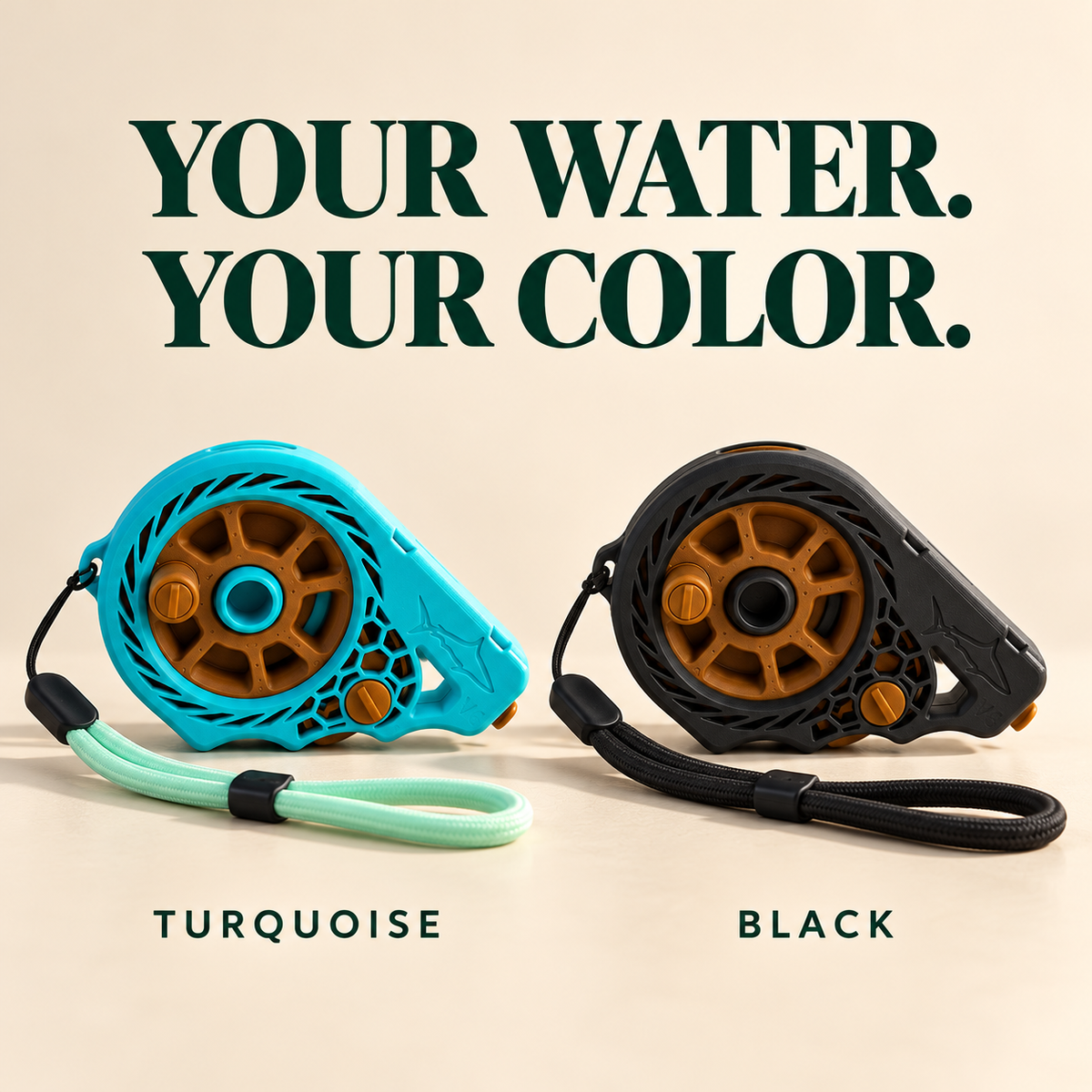 Turquoise and black pocket reel color options