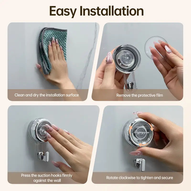 ABS Reusable Suction Hooks & Rails - No Nails No Holes, No Tools/Drill Required