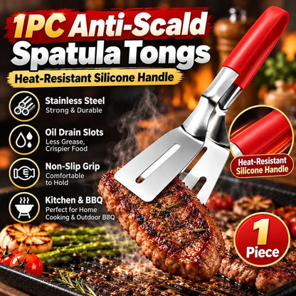 🔥2‑in‑1 Stainless Steel Spatula Tongs | 🧤Heat‑Resistant Handle BBQ Grill Turner for Steak & Outdoor Grilling🍖