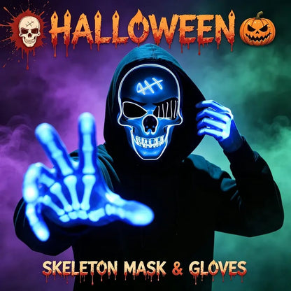 Halloween LED Scary Skeleton Hacker Mask - One Size Cosplay Horror Mask Party Clothing, Creepy Accessories, Multi-Color Glowing Lights
