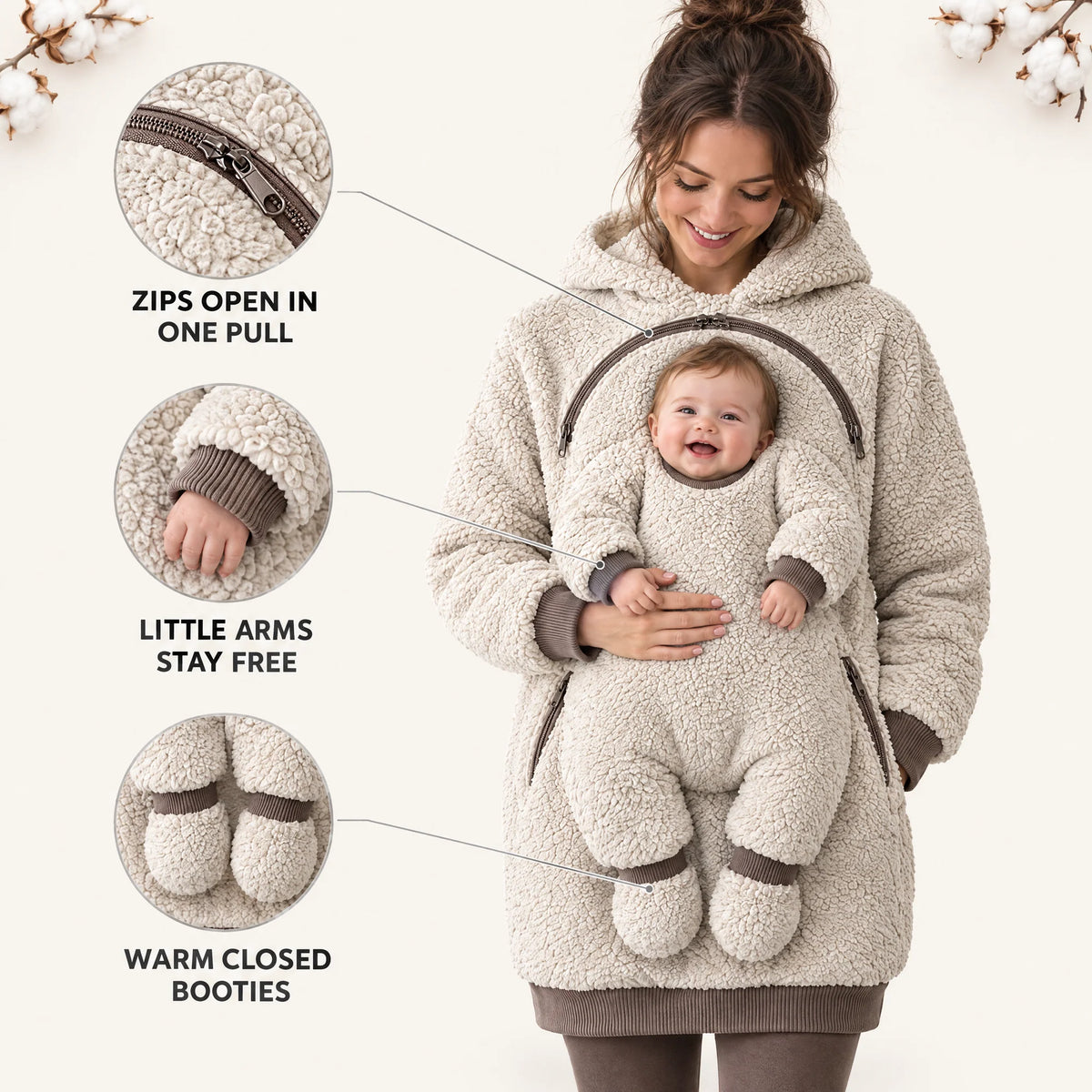 🧸2-in-1 Mom Baby Carrier Hoodie | Sherpa Fleece Warm Coat, Free Your Hands🤱