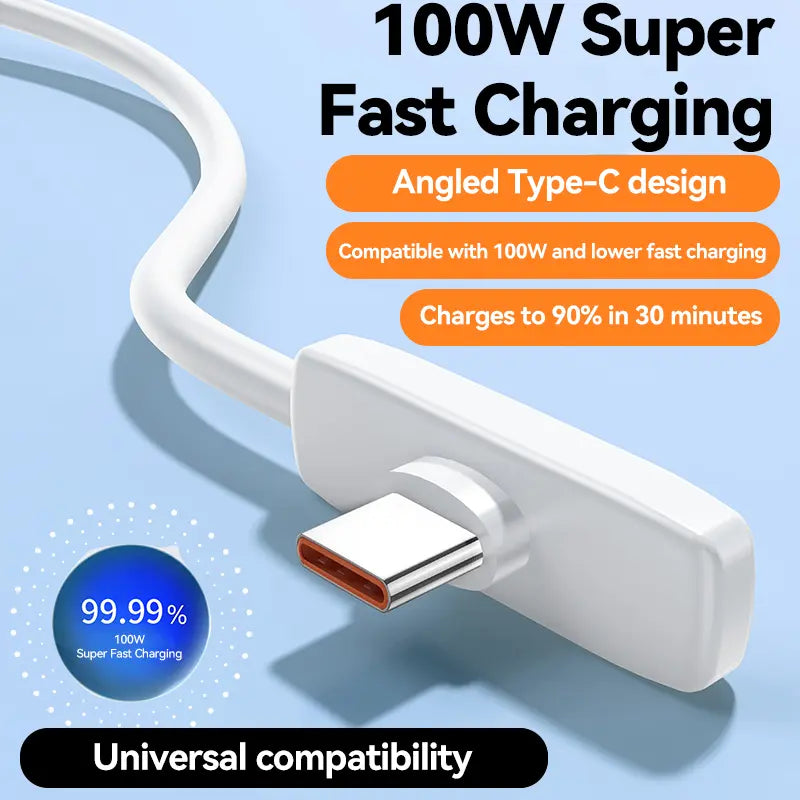 100W 90° Angle Elbow Bend Silicone USB-C Charger Cable