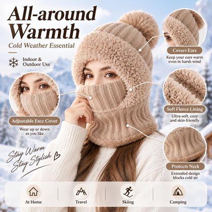 Girls' 3-in-1 Fleece Winter Balaclava – Warm Hat, Scarf & Face Cover