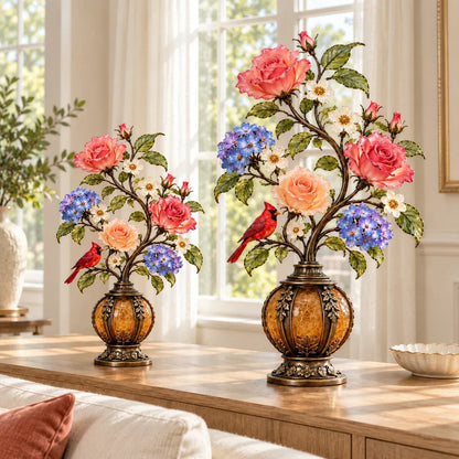💥🏆🌹✨ Eternal Bloom – Vintage Rose & Cardinal Table Lamp