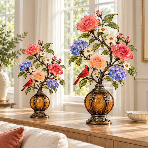 💥🏆🌹✨ Eternal Bloom – Vintage Rose & Cardinal Table Lamp