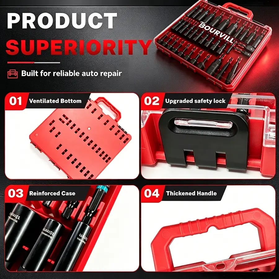 💯🔧55Pcs Magnetic impact Nut Driver Set, SAE & Metric, 1/4' Hex Shank Impact Ready