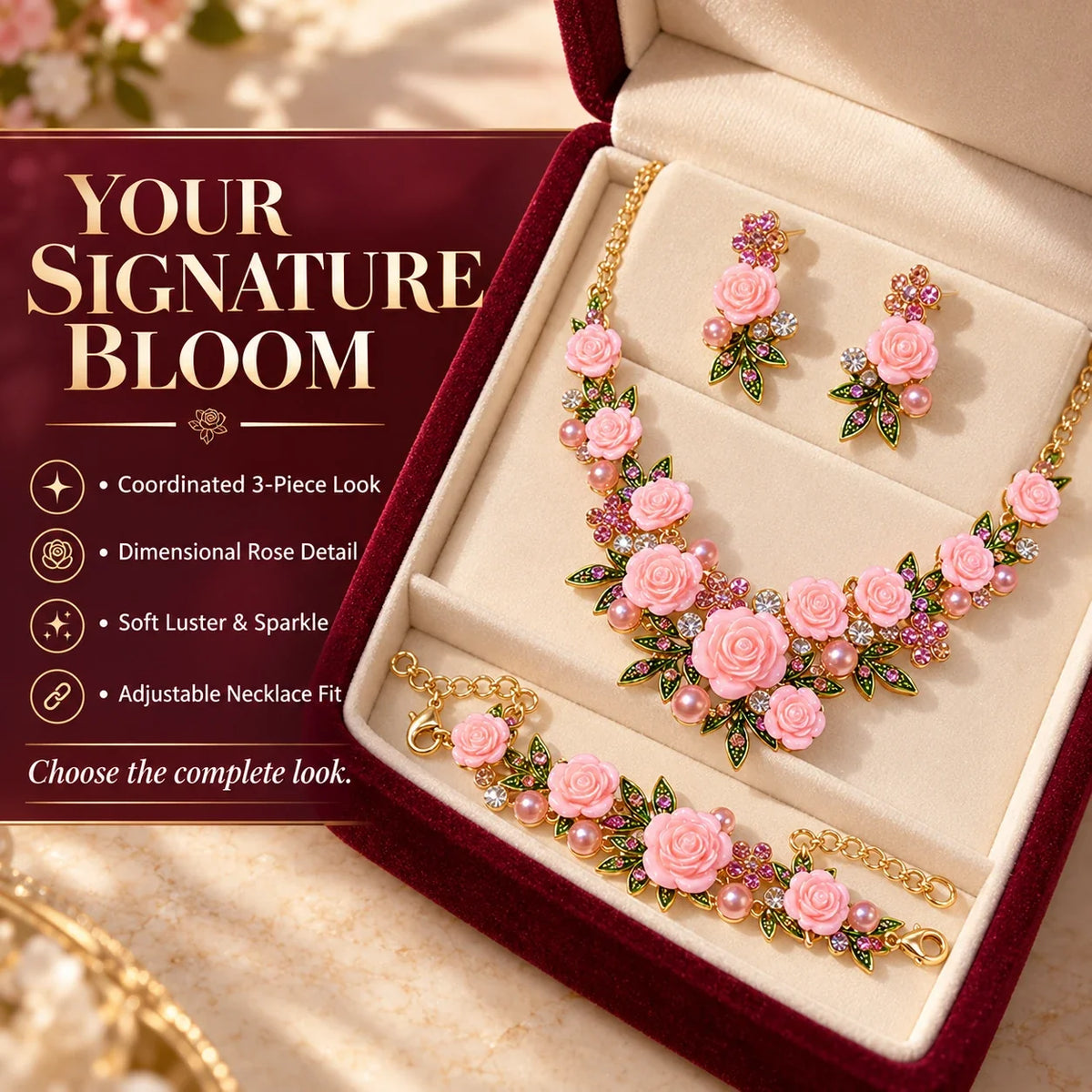 Vintage Rose Garden Pearl & Crystal Jewelry Collection