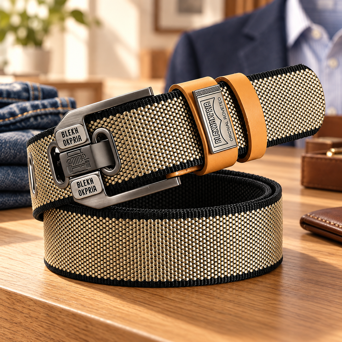 Men's Classic Woven Belt – Adjustable Metal Buckle, Durable Textured Strap