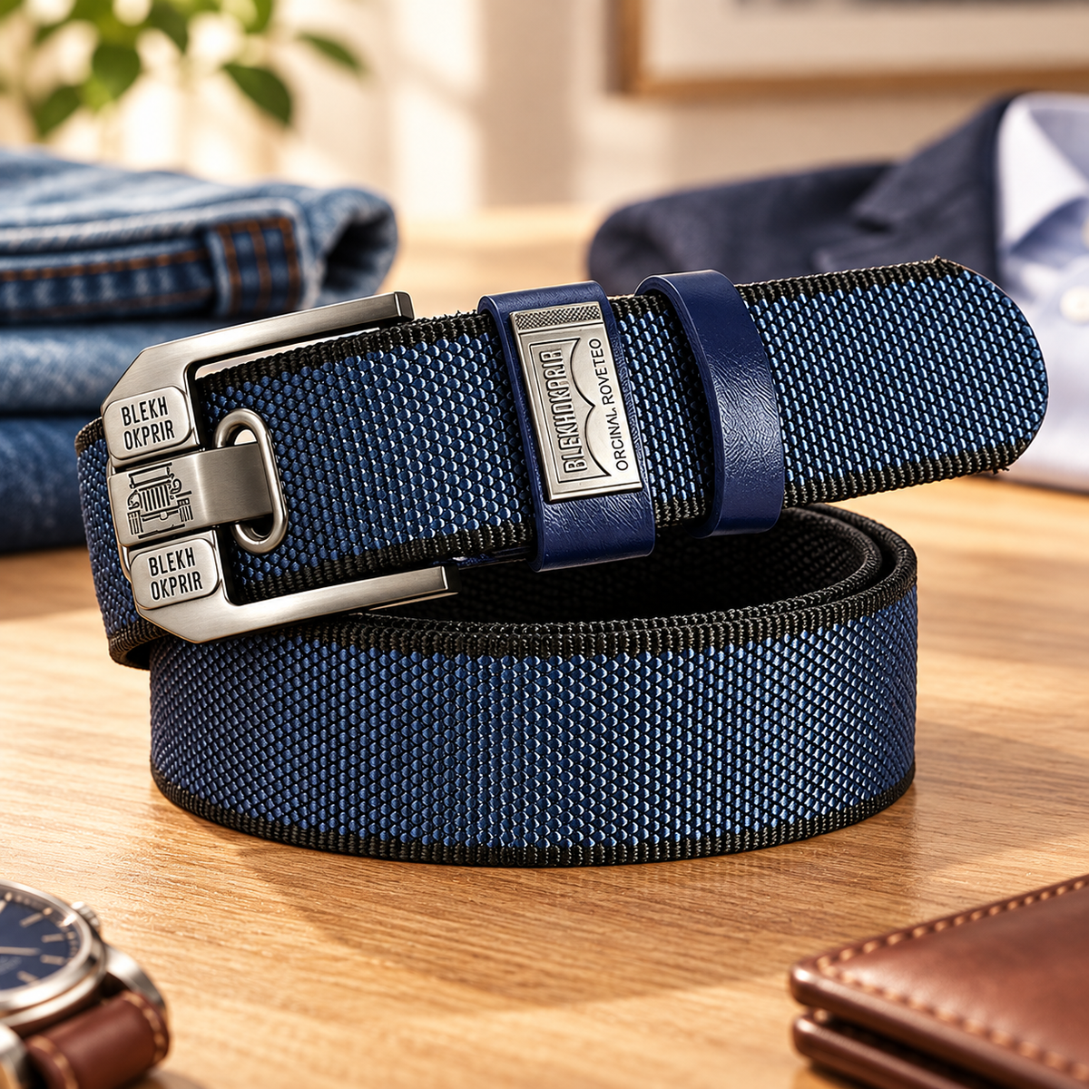 Men's Classic Woven Belt – Adjustable Metal Buckle, Durable Textured Strap