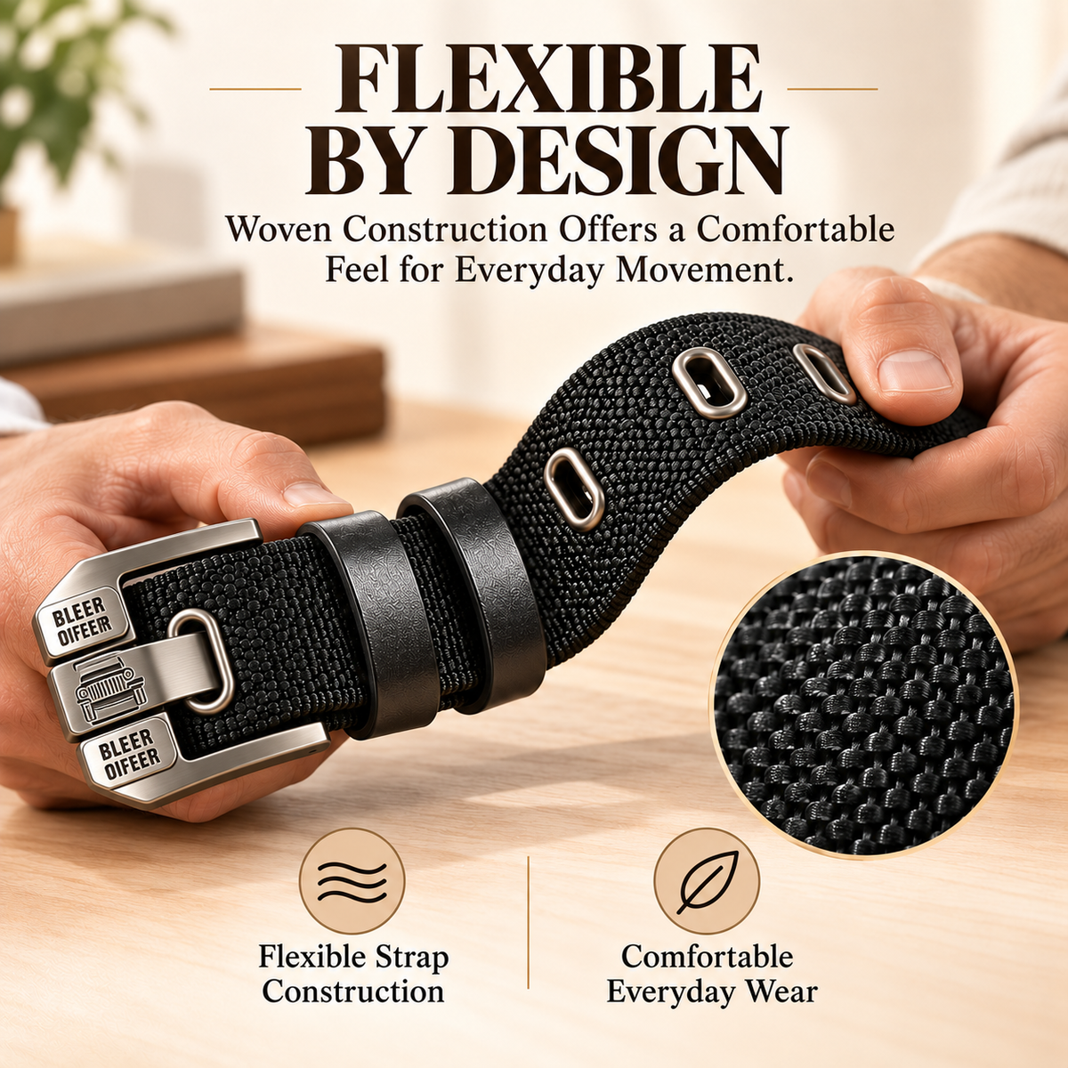 Men's Classic Woven Belt – Adjustable Metal Buckle, Durable Textured Strap