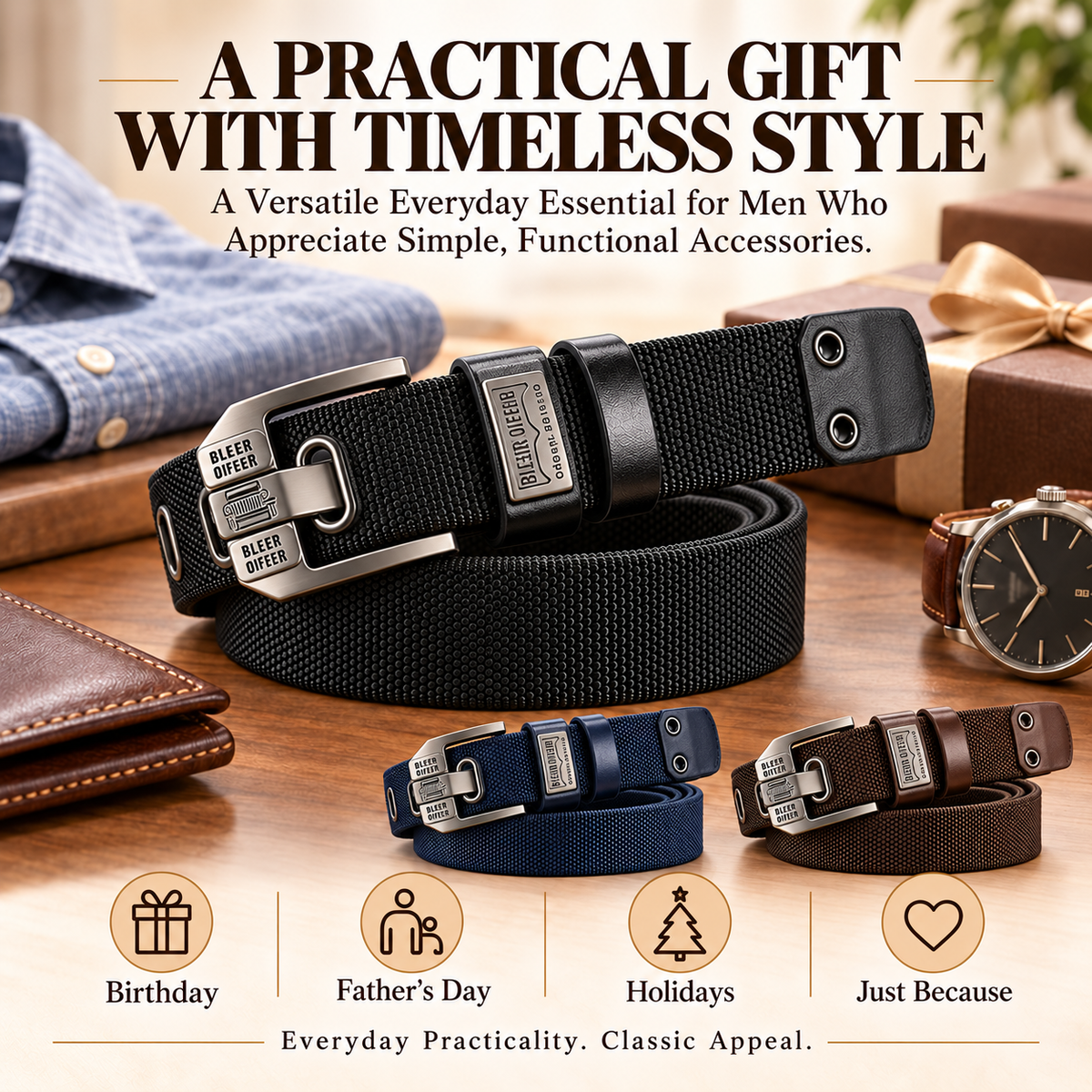 Men's Classic Woven Belt – Adjustable Metal Buckle, Durable Textured Strap