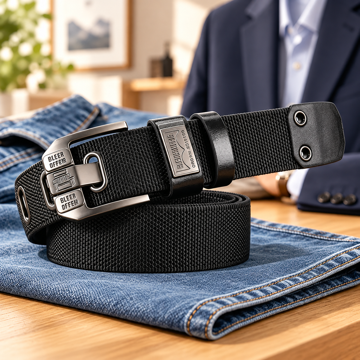 Men's Classic Woven Belt – Adjustable Metal Buckle, Durable Textured Strap
