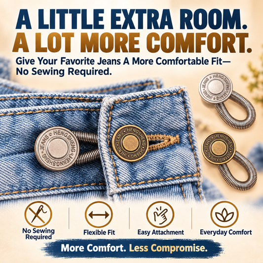 No-Sew Elastic Waist Button Extenders – Stretchable Jeans Waistband Adjusters for a Comfortable Fit