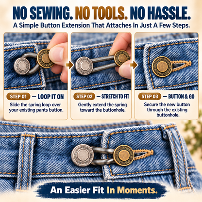 No-Sew Elastic Waist Button Extenders – Stretchable Jeans Waistband Adjusters for a Comfortable Fit