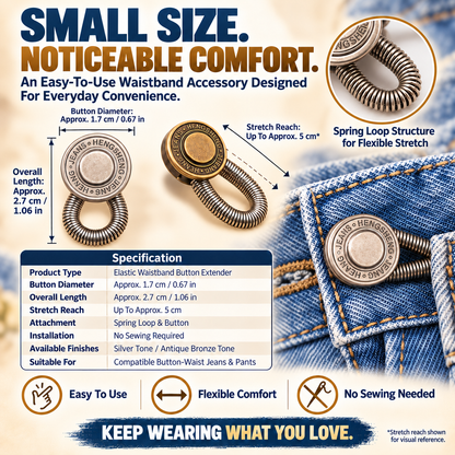 No-Sew Elastic Waist Button Extenders – Stretchable Jeans Waistband Adjusters for a Comfortable Fit