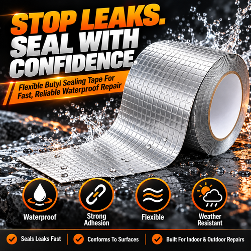Waterproof Butyl Sealing Tape – Heavy-Duty Aluminum Foil Leak Repair Tape for Roofs, Pipes & RVs