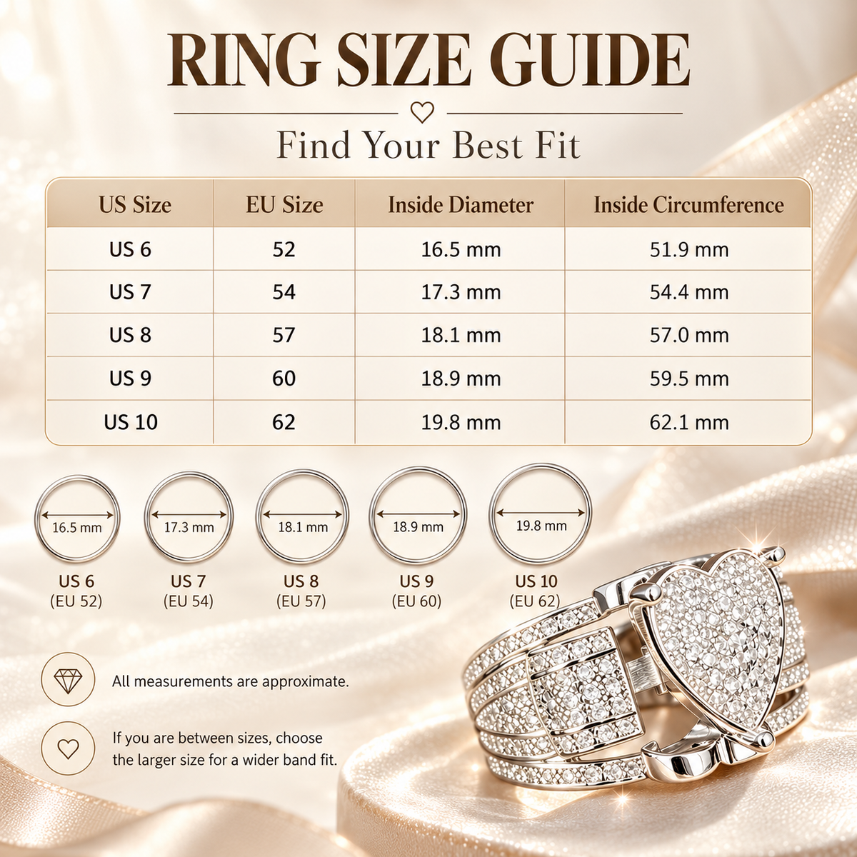 Women's Sparkling Heart Ring – Silver-Tone Multi-Layer Geometric Statement Ring