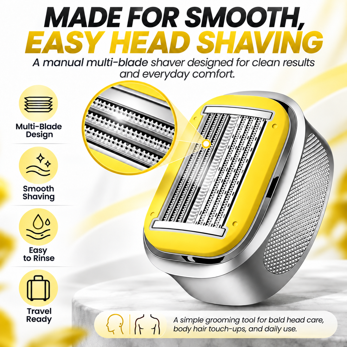Men's Manual Bald Head Shaver – 8-Blade Razor for Smooth, Comfortable Head & Body Grooming