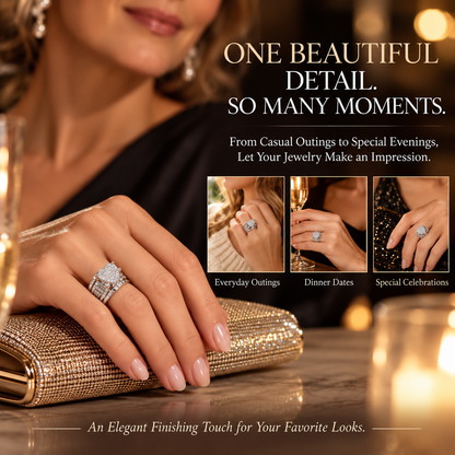 Women's Sparkling Heart Ring – Silver-Tone Multi-Layer Geometric Statement Ring