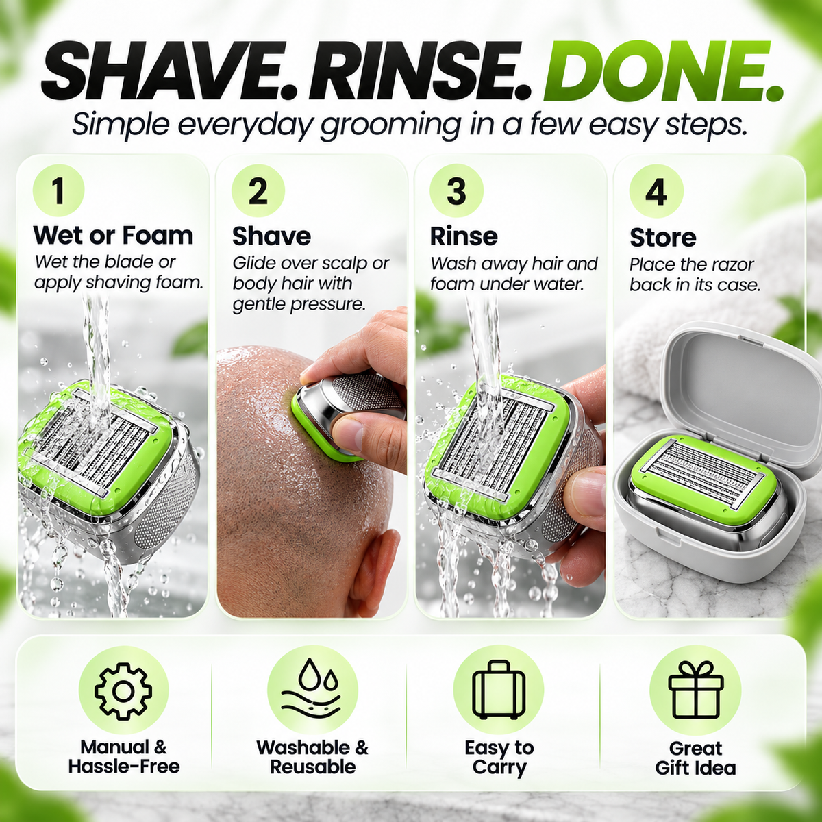 Men's Manual Bald Head Shaver – 8-Blade Razor for Smooth, Comfortable Head & Body Grooming