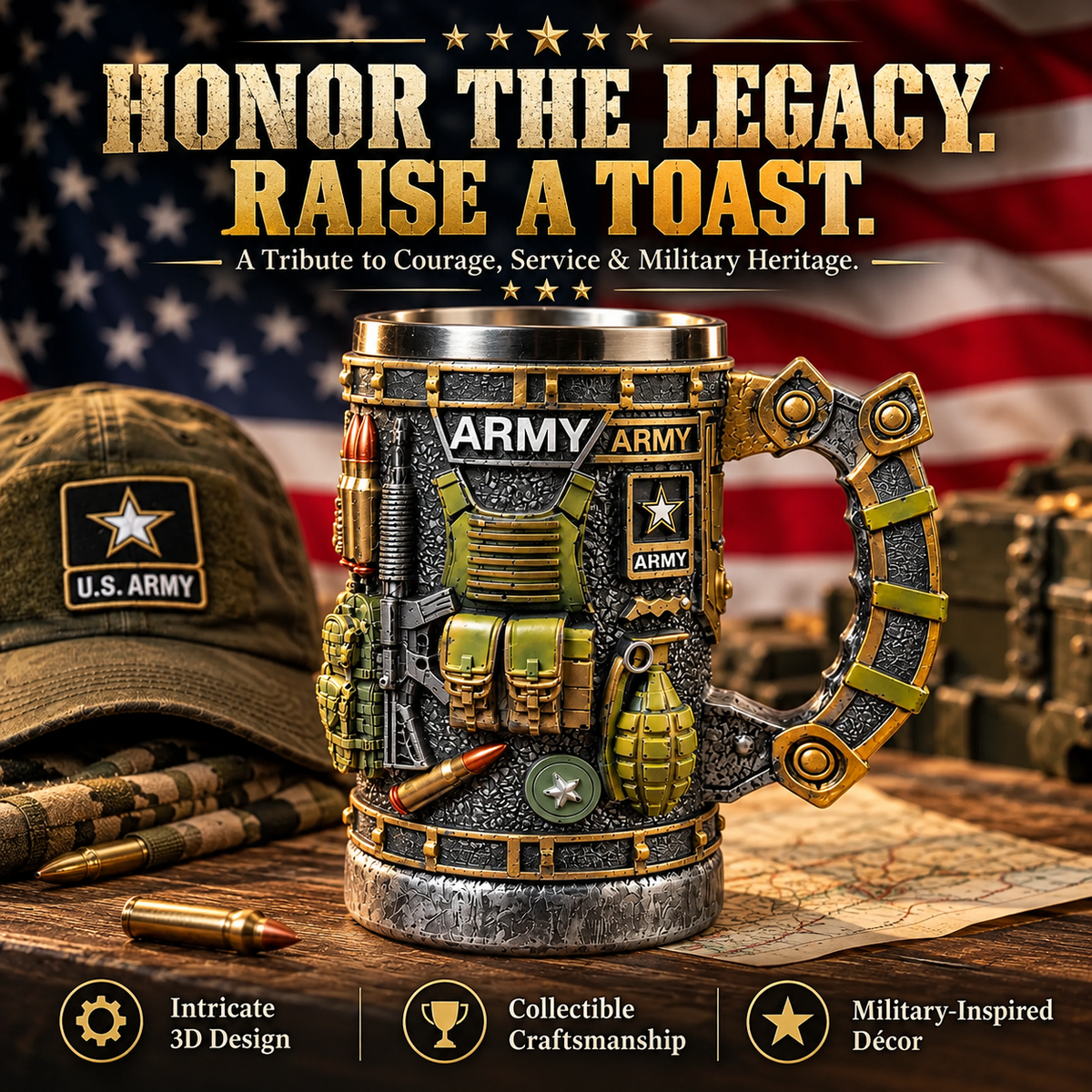 Military 3D Collectible Mug – Resin & Stainless Steel Tankard