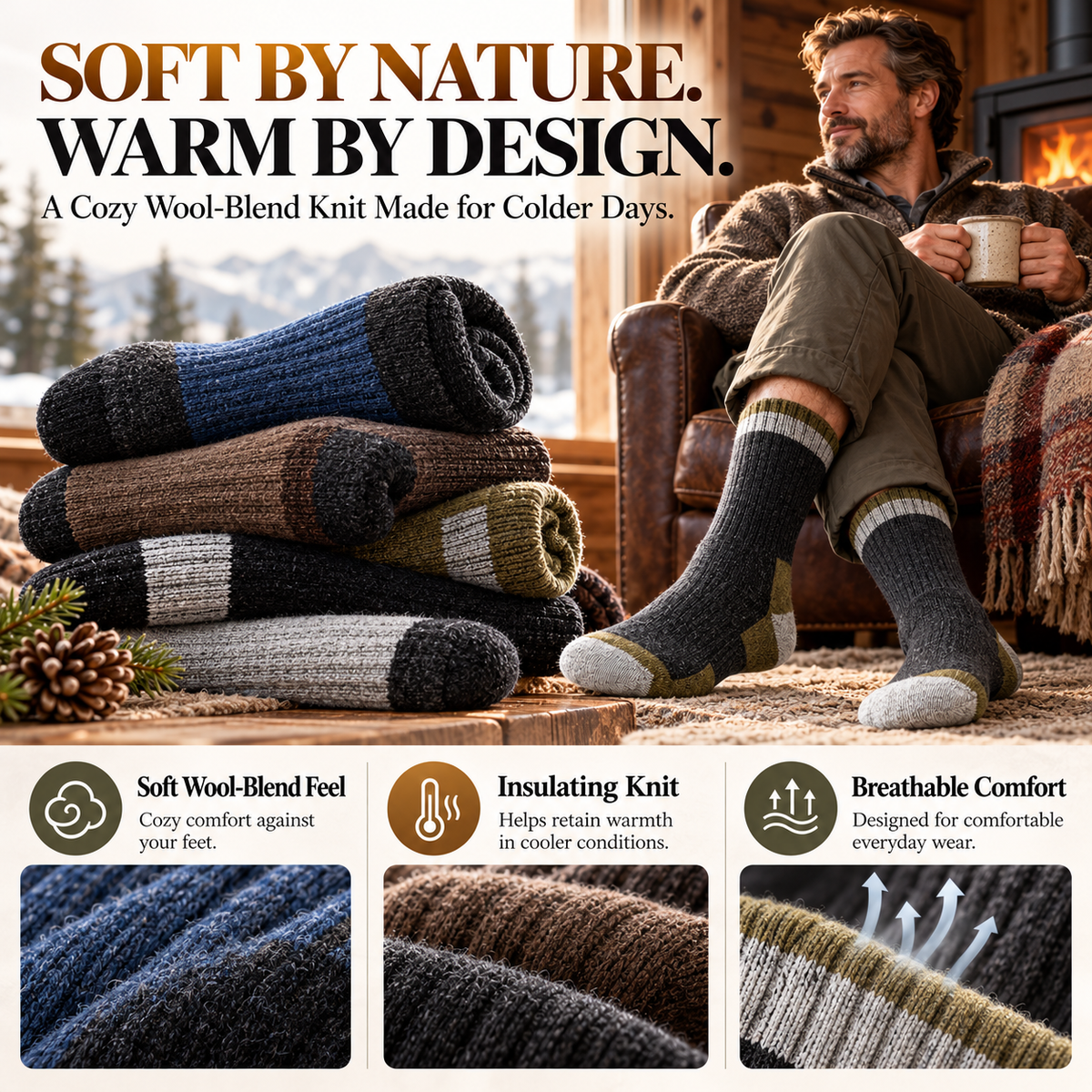 Merino Wool Hiking Socks – Thick Cushioned Thermal Socks for Winter Warmth & Everyday Comfort