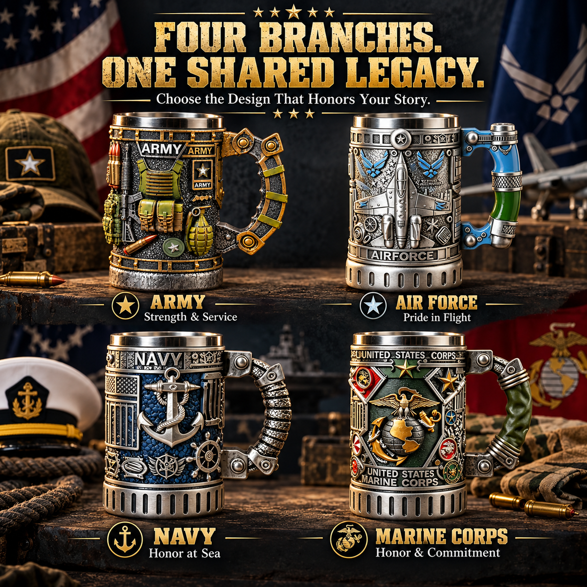 Military 3D Collectible Mug – Resin & Stainless Steel Tankard