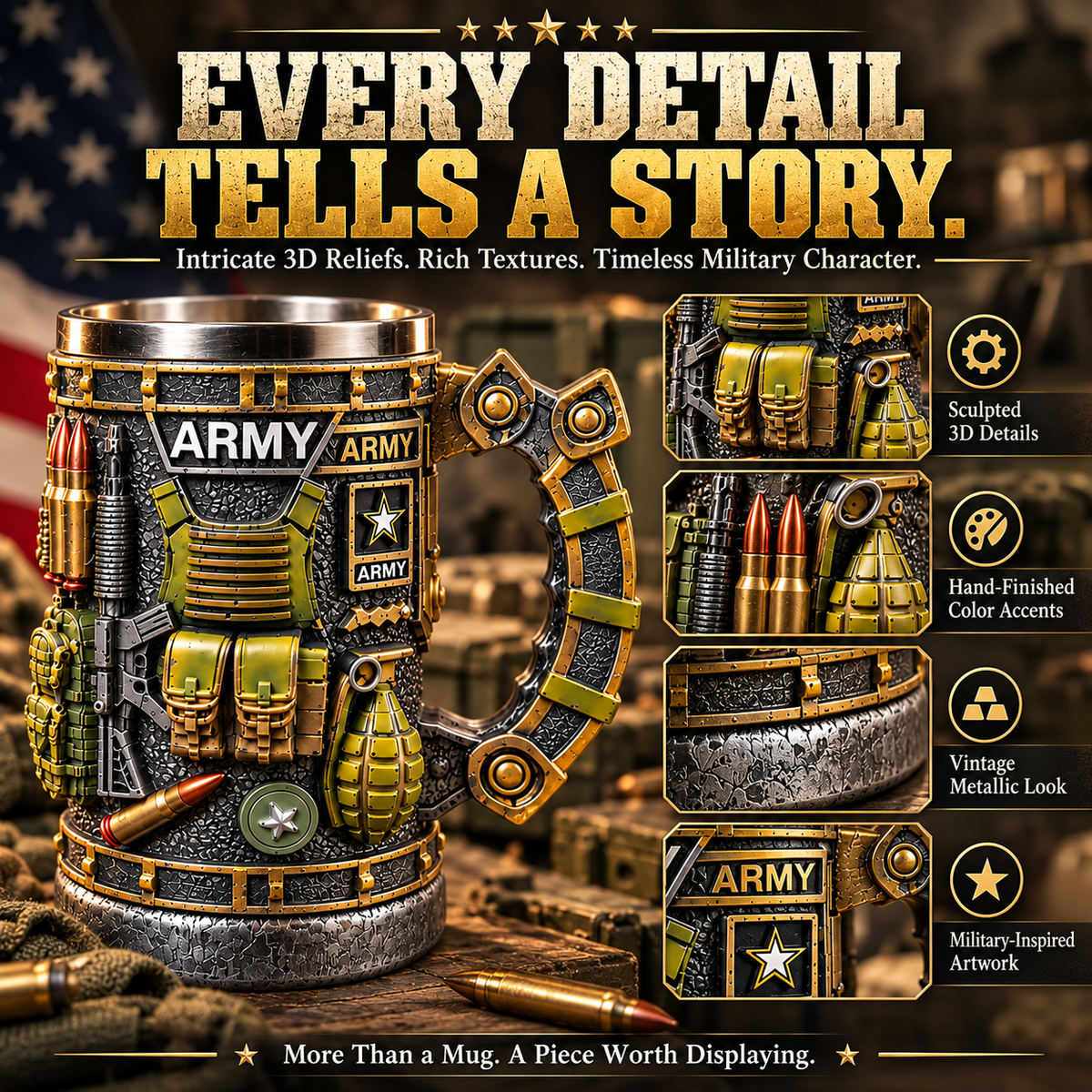 Military 3D Collectible Mug – Resin & Stainless Steel Tankard
