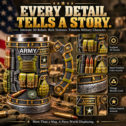 Military 3D Collectible Mug – Resin & Stainless Steel Tankard
